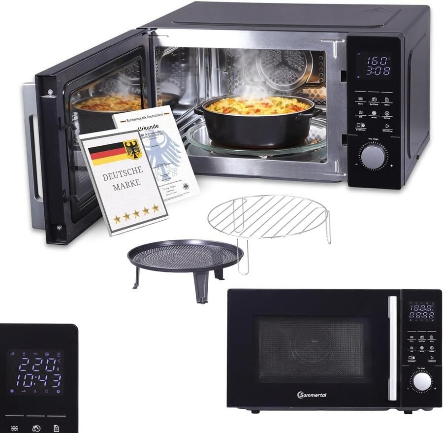 Sommertal 4-in-1 magnetron MW2200 25 l Touch grill hete lucht 8 programma's timer tot 99 minuten kinderslot snelstart rooster knapperige pan