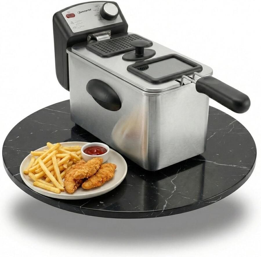 Sommertal Friteuse 3 l 2000 W – Roestvrijstalen friteuse met olie Oliefriteuse 130–200 °C Huishoudelijke friteuses met kijkvenster Roestvrijstalen friteuse voor frietjes EF2000