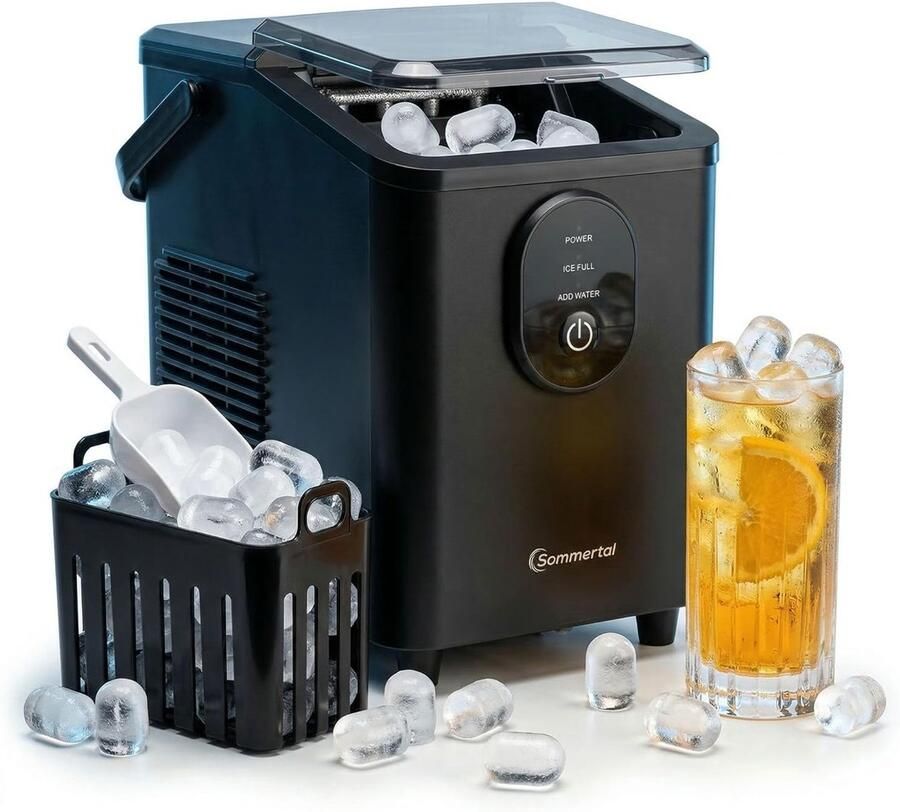 Sommertal IJsblokjesmachine EM12S IJsmachine 12 kg 24 uur IJsblokjesmachine met handgreep extra grote 0 3 kg kogelvormige ijsblokjes in 20 minuten stil 50 dB IJsmachine voor keuken kantoor en feestjes