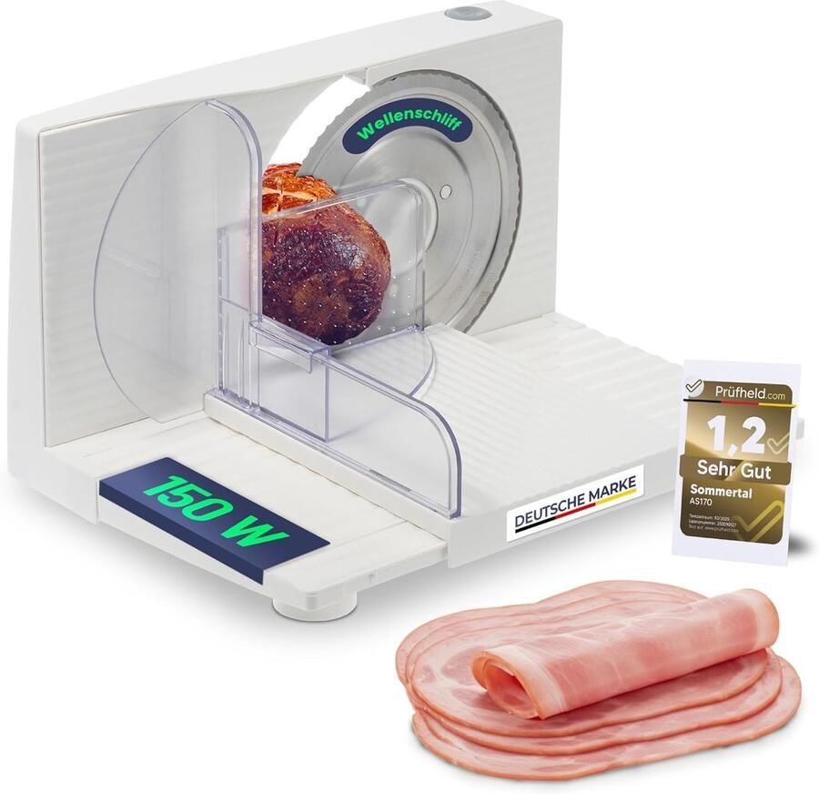 Sommertal Multifunctionele Snijmachine AS170 – 150W RVS Mes met Gegolfde Snede Elektrische Snijmachine Inklapbaar Compact Broodsnijmachine Dikte Verstelbaar (0-15mm)