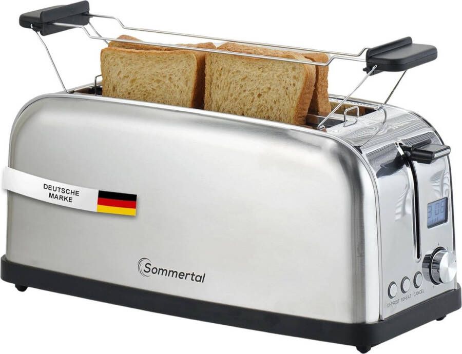 Sommertal Toaster ST1500 XXL – 4 Slices Broodjesopzet Display met Timer en Resttijd Retro Design Langsleuf RVS 1500W Broodrooster