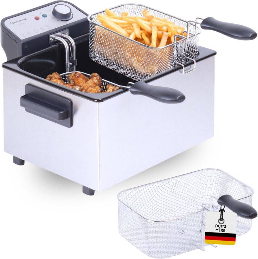Sommertal XXL dubbele friteuse met olie of vet 3 korven 5 liter 3000 watt koude zone DF3270 echte roestvrijstalen friteuse voor knapperige frietjes
