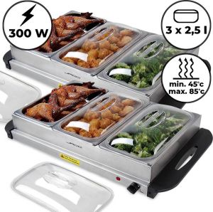 Somultishop Jago Set van 2 Elektrische Buffetverwarmers met Verwarmingsplaat Functie Temperatuurregelaar Warmhoudapparaat Voedselverwarmer Warmhoudplaat 2 stuks van 2 x 2 5 Liter Roestvrij Staal RVS