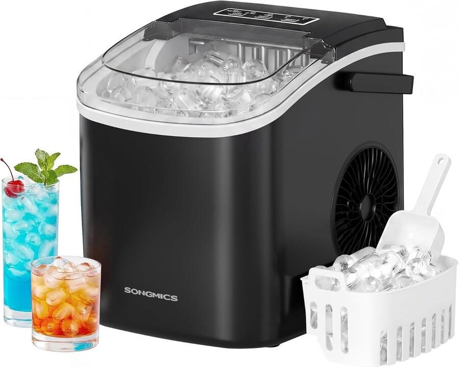 Songmics ijsblokjesmachine zelfreinigende ijsblokjesmachine 9 ijsblokjes in 2 maten in 6 minuten 12 kg in 24 uur draagbaar keuken WG feestjes camping inktzwart XZB001B1EU