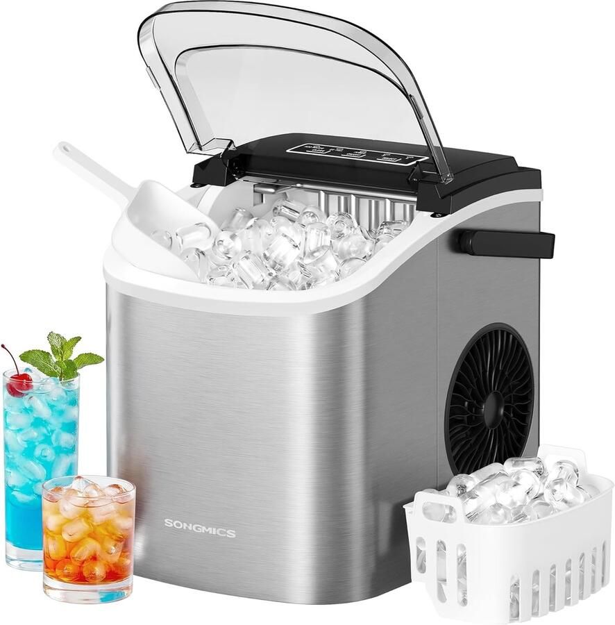 Songmics Zelfreinigende ijsblokjesmachine 12 kg in 24 uur Kleine ijsblokjesmachine 9 ijsblokjes in 2 maten in 6 minuten zilvergrijs