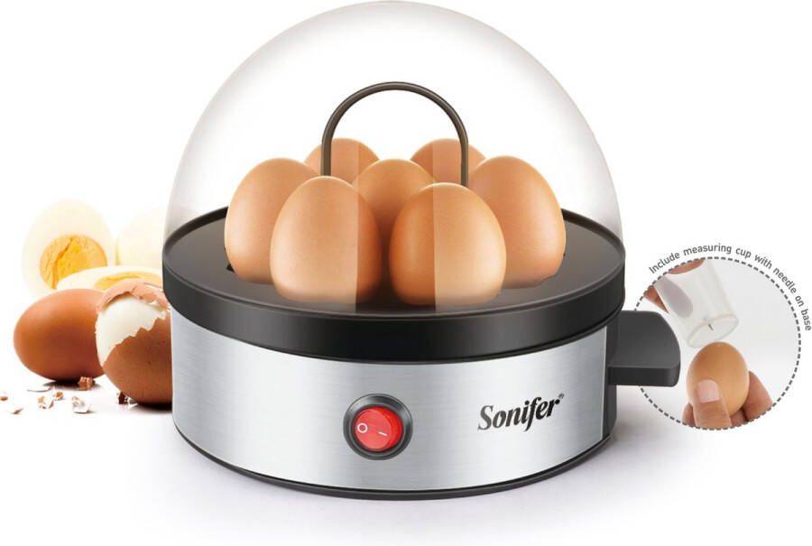 Sonifer Elektrische eierkoker Tot 7 eieren Magnetron Makkelijke bediening met automatische stopfunctie en alarm Inclusief maatbeker en eierprikker - Foto 1