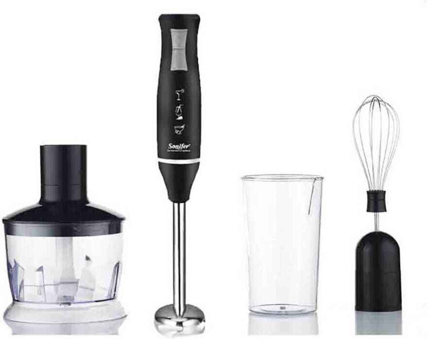 Sonifer SF-8025 Staafmixer set 3 in 1 Hand Blender 400W Zwart Inclusief hakmolen garde en mengbeker
