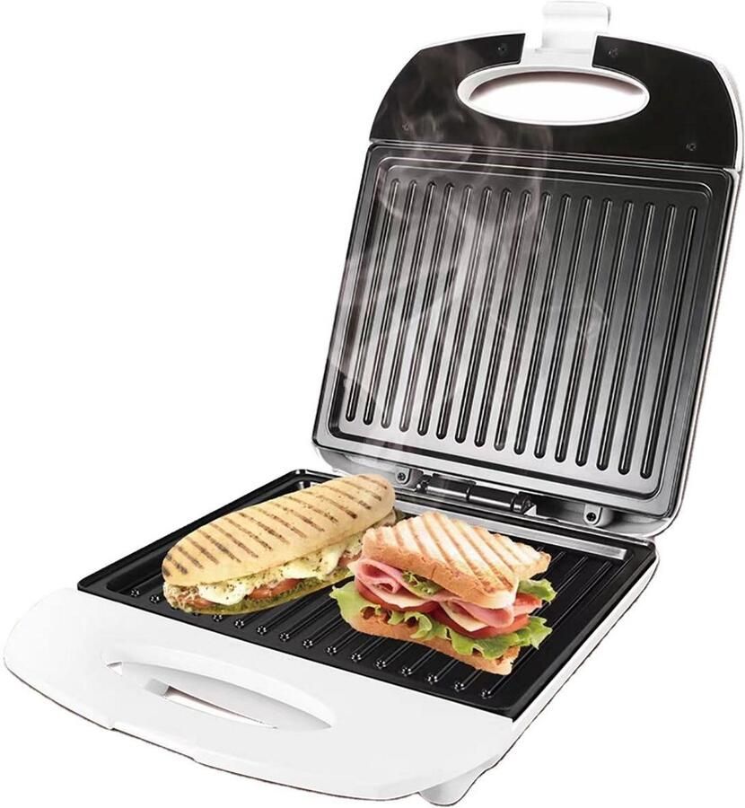 Sonifer SF-6067 Tosti IJzer & Sandwich Maker 1400W XL Antiaanbak Grillplaten Wit Zilver