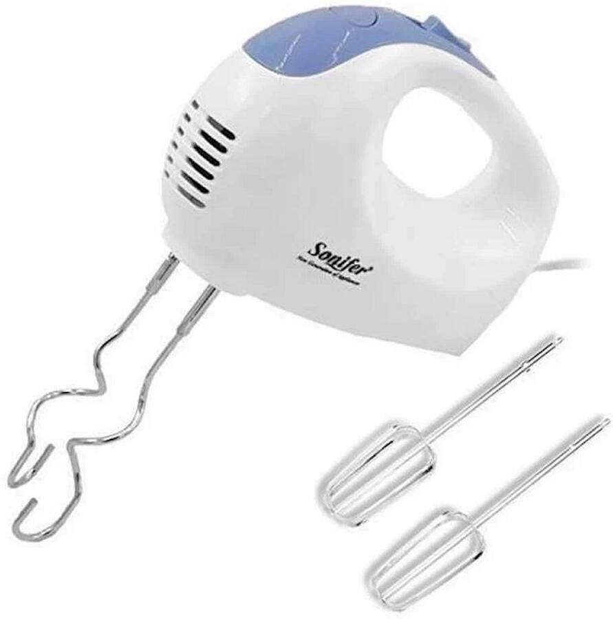 Sonifer SF-7004 Handmixer – 150W – 5 Snelheden – Kloppers & Deeghaken – Wit Blauw