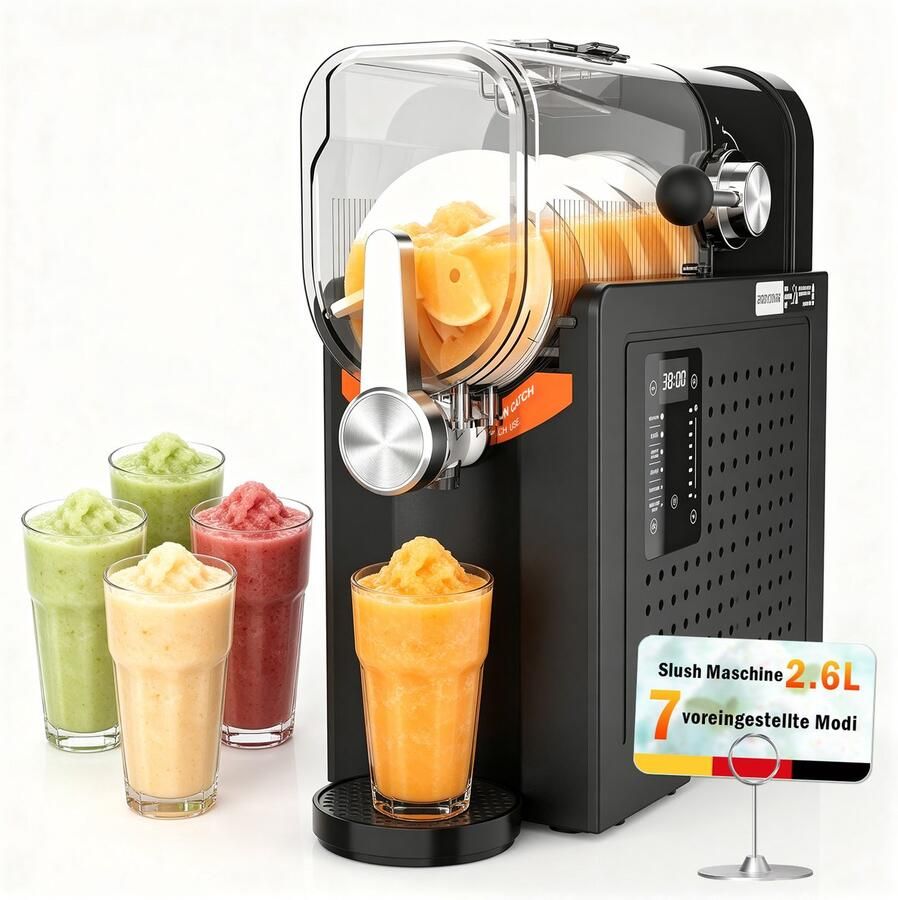 Soontrans Slush-machine 2.6L ijsmachine BPA-Vrij Geen IJs Nodig Zelfreinigend Aanraakscherm aan de zijkant 7 Programma s Voor Slushies Granita Frappé & Milkshakes Slush Puppy Maker Zwar 02 41x17x39cm