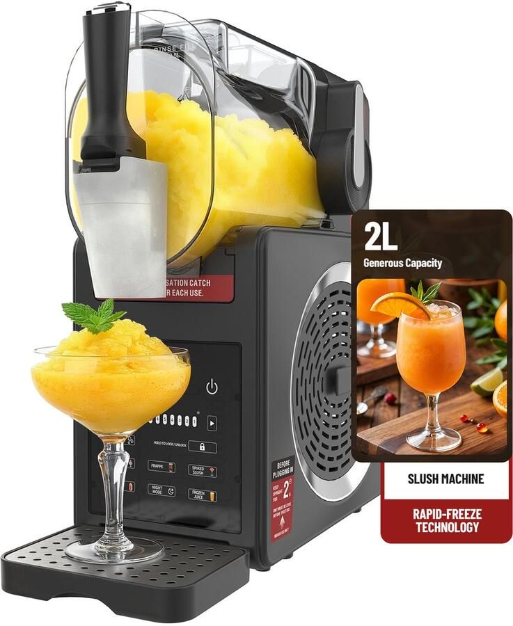 Soontrans IJsdrankjes Super Slush Machine 2L – BPA-Vrij Geen IJs Nodig-IJsmachines-Zelfreinigend – 5 Programma s Voor Slushies Granita Frappé Milkshakes – Slush Puppy Maker Zwart