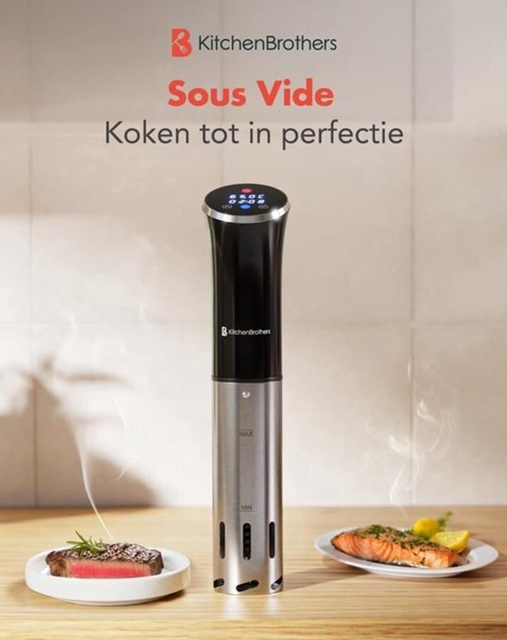Sous Vide Stick Precisie Koker 1200 W Vermogen 12 Liter Inhoud Roestvrij Staal Zwart Keukenapparaat