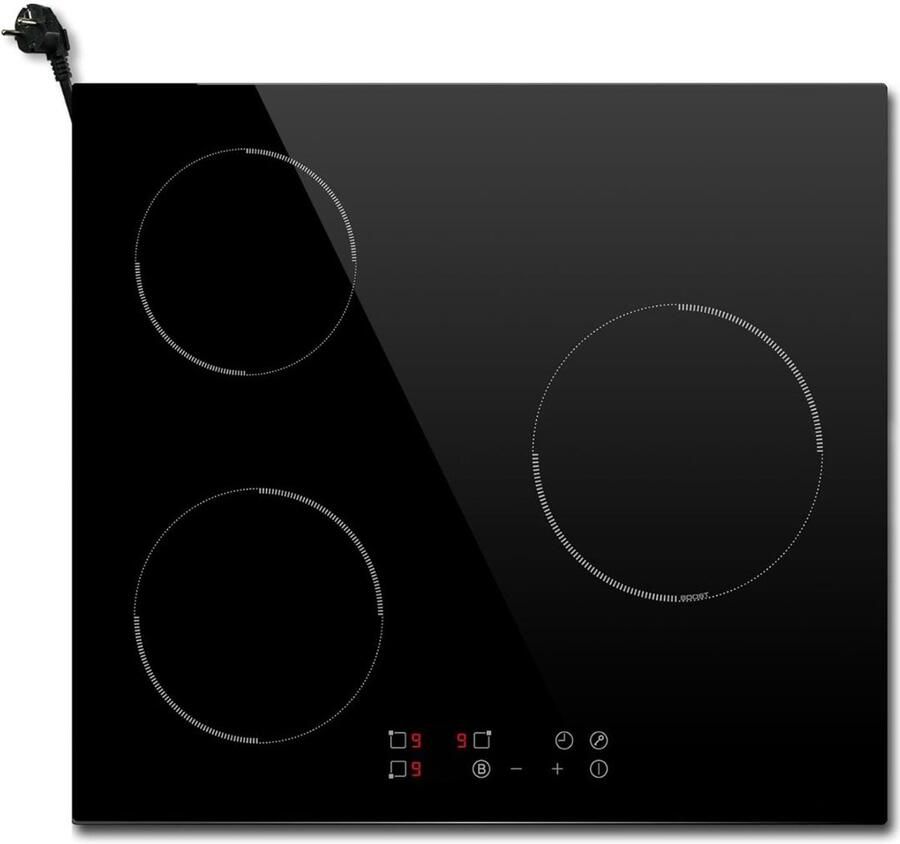 Niva Inductie Kookplaat Inductiekookplaat met 3 Kookzones Ingebouwde Inductiekookplaat Zwart 59cm x 52cm x 6cm