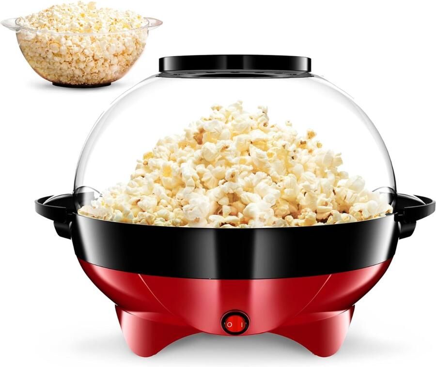 SP Popcorn Machine Inhoud 5L Popcornmaker Antiaanbaklaag Zwart Rood 36cm x 30cm x 25cm