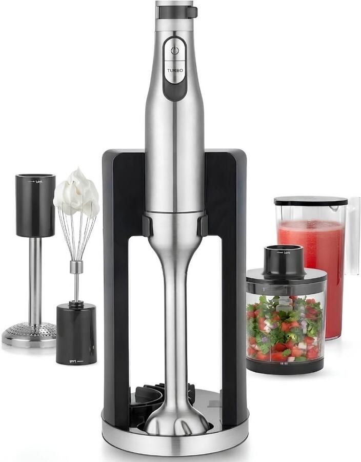 SP Staafmixer Set Professionele Blender Traploos Verstelbaar en Turbo Zilver 7cm x 7cm x 41cm