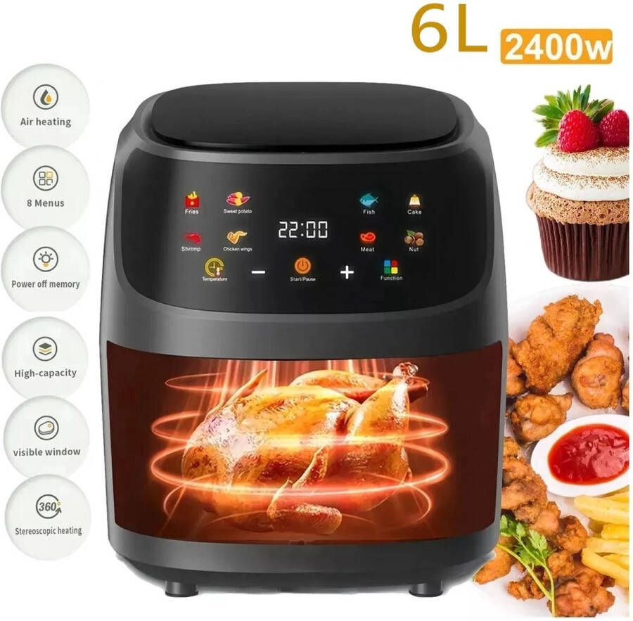 Sparkles & Delight Airfryer XL Grote Capaciteit Lucht Friteuse 6 liter heteluchtoven Met Lcd-Scherm 2400W