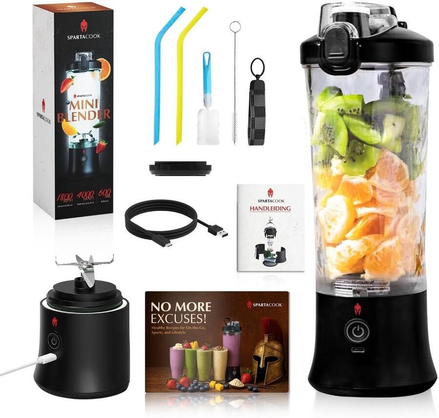 Spartacook Draagbare Blender 600ml – USB Oplaadbaar – Mini – Smoothies & Shakes – Waterdicht & Zelfreinigend – Mini Blender – Smoothie Maker – Blender To Go – Portable blender