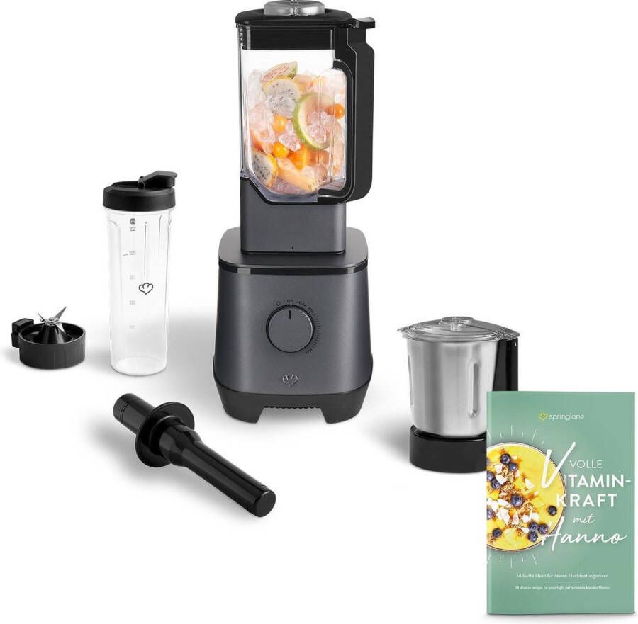 Springlane Power Blender Hanno 2000 W 2 5 L Tritan Kan Antraciet + Roestvrijstalen Mengkom en To Go Beker