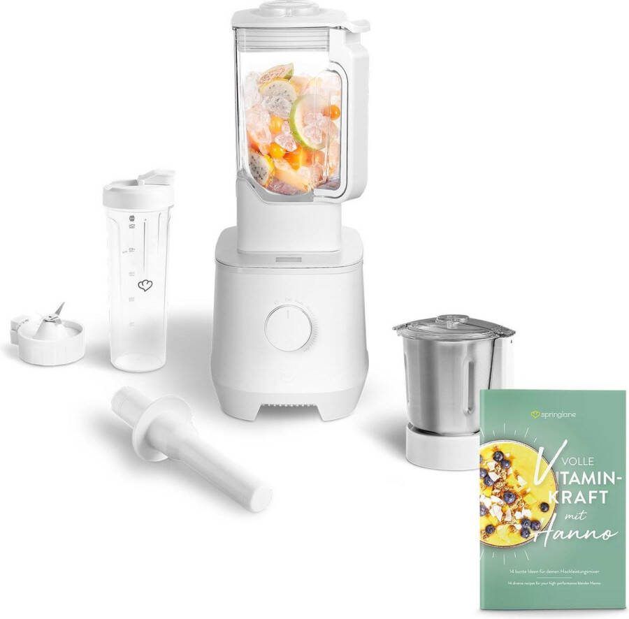 Springlane Power Blender Hanno 2000 W 2 5 L Tritan Kan Wit + Roestvrijstalen Mengkom en To Go Beker