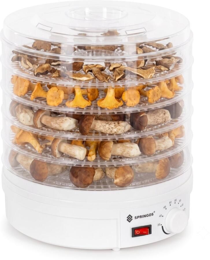 Springos Voedseldroger Fruit- en kruidendroger 5 Laags Metaal Kunststof 35°C – 70°C 15 Liter 350 Watt