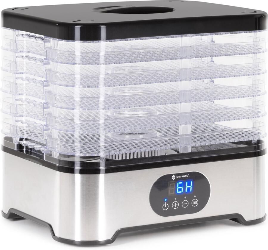 Springos Voedseldroger Fruit- en kruidendroger 6 Laags Metaal Kunststof 42°C – 70°C 12 Liter 400 Watt