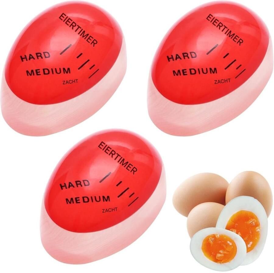 SSTRWGOOD Eierkoker – set van 3 – Eierwekker kookt mee met de eieren – Geschikt voor het bereiden van eieren van zacht- tot hardgekookt – geeft de gaarheid aan op basis van temperatuur