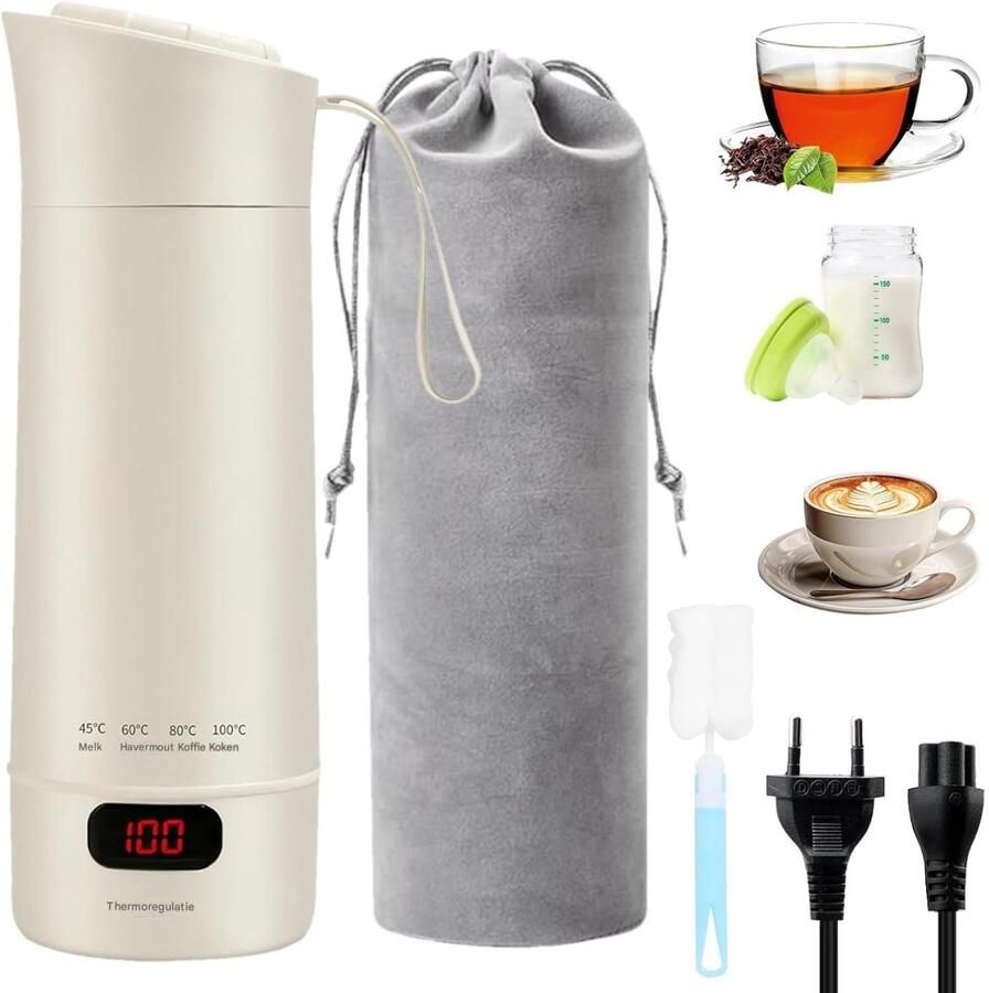 SSTRWGOOD Mini reiswaterkoker 400 ml Snel koken Temperatuurregeling Automatische uitschakeling Constante temperatuur Geschikt voor het maken van thee koffie en babyvoeding
