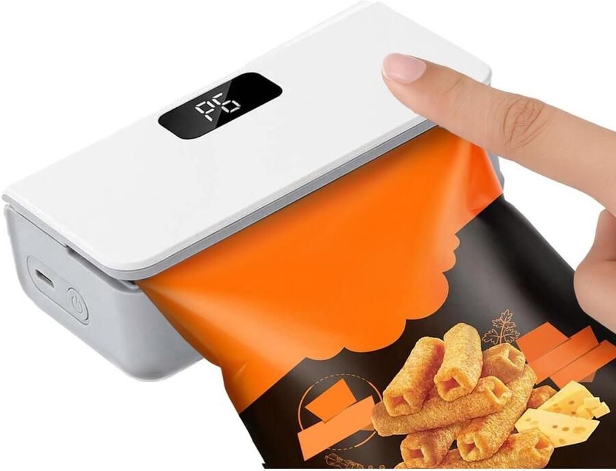 SSTRWGOOD Mini Voedselverzegelaar met LED-display – 6 instelbare instellingen – Ingebouwde snijder en magnetische achterkant – Zakkensluiter – Oplaadbaar – Draagbaar ontwerp – Geschikt voor plastic zakken