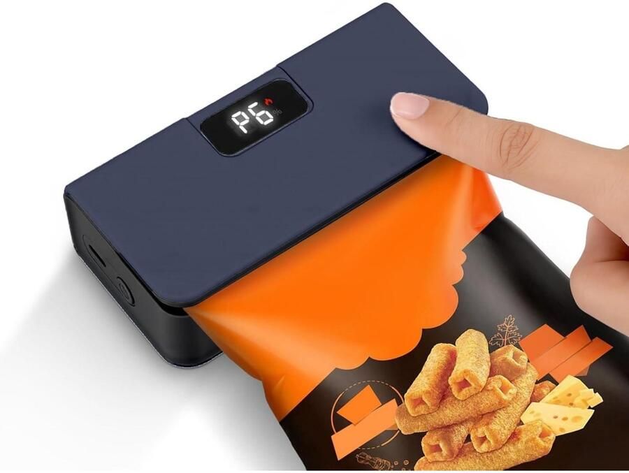 SSTRWGOOD Oplaadbare mini-sealer met led-display – 6 instelbare standen – Draagbaar ontwerp – Ingebouwde snijder en magnetische achterkant – Onmisbare keukenhulp geschikt voor het bewaren van voedsel – Zwart