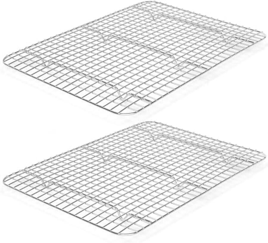 ST TRADING 2-delige Afkoelrooster Set Groot Roestvrij Staal Taartrooster voor Bakken Grillen en Koelen 42 1 x 29 1 x 2 cm Vaatwasmachinebestendig