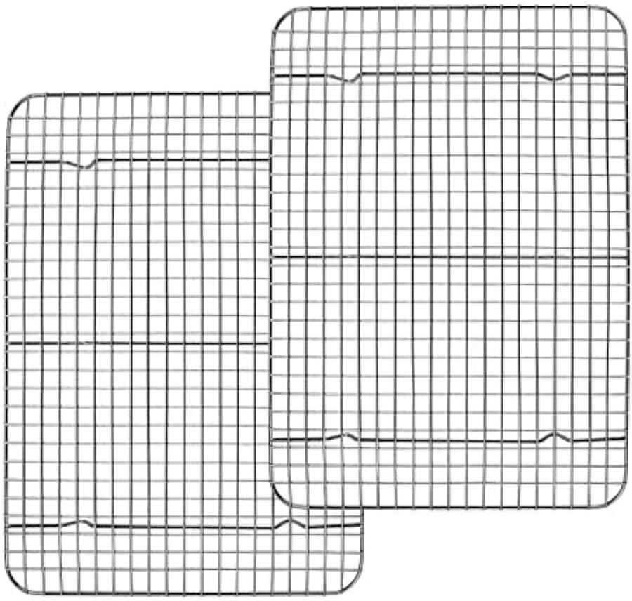 ST TRADING Afkoelrooster rechthoekig roestvrij staal keukenrooster afkoelrooster 2 stuks herbruikbaar bakrooster voor bakken grillen koelen 38 9 cm x 28 5 cm x 2 cm gezond en duurzaam