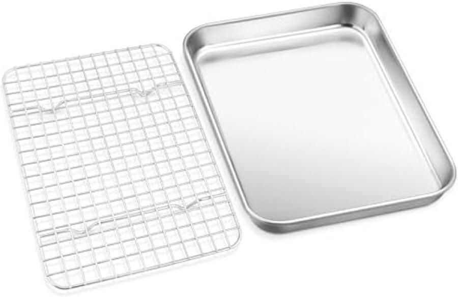 ST TRADING Bakplaat met koelrooster Roestvrij Staal 23 7 x 17 8 x 2 5 cm Geschikt voor Oven Inclusief Koelrooster Vaatwasserbestendig