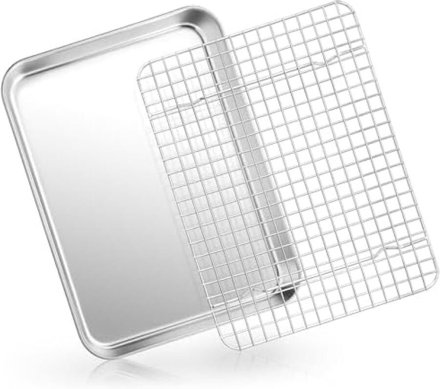 ST TRADING Bakplaat met koelrooster Roestvrij Staal 31 6 x 24 5 x 2 5 cm Inclusief koelrooster Geschikt voor oven Vaatwasserbestendig