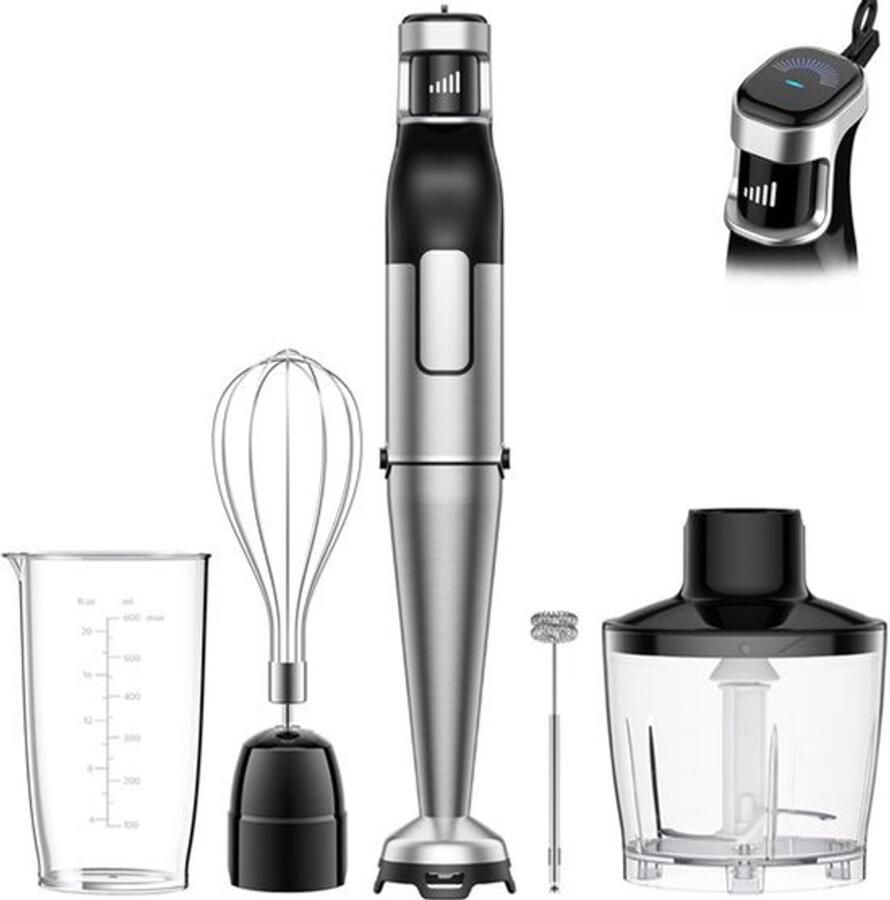 Staafmixer 5-in-1 Zwart 1100 W Vermogen 600 ml Inhoud Roestvrij Staal Elektrisch Met Snoer Dompelblender