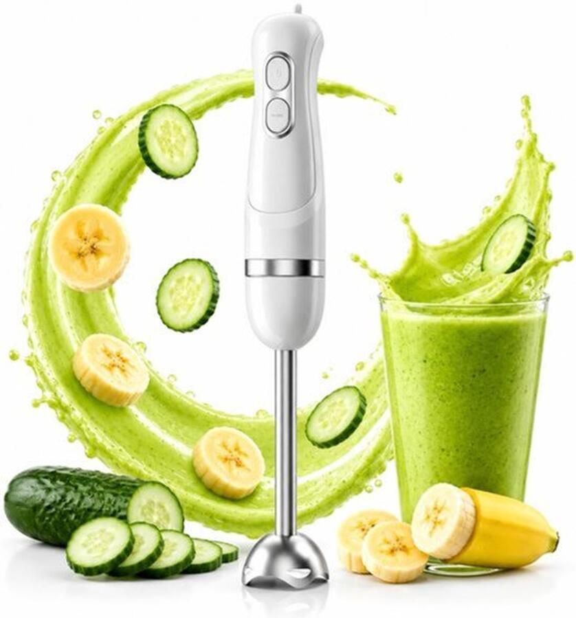 Staafmixer Elektrisch 1100 W Vermogen Wit Roestvrij Staal Voor Soepen Smoothies Purees Dompelblender Keukenapparaat