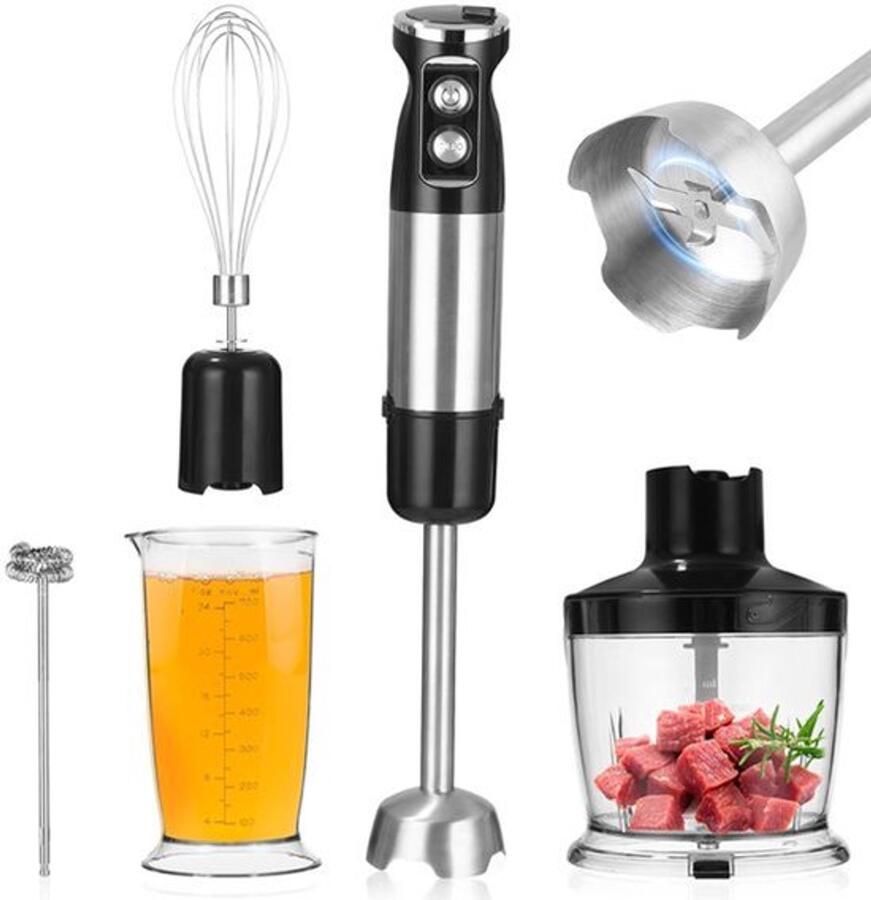 Staafmixer Roestvrij Staal 5 In 1 Multifunctionele Immersiemixer 1000 W Staafmixer met 12 Verstelbare Snelheden Turbo Voor De Voorbereiding Van Babyvoeding Salades