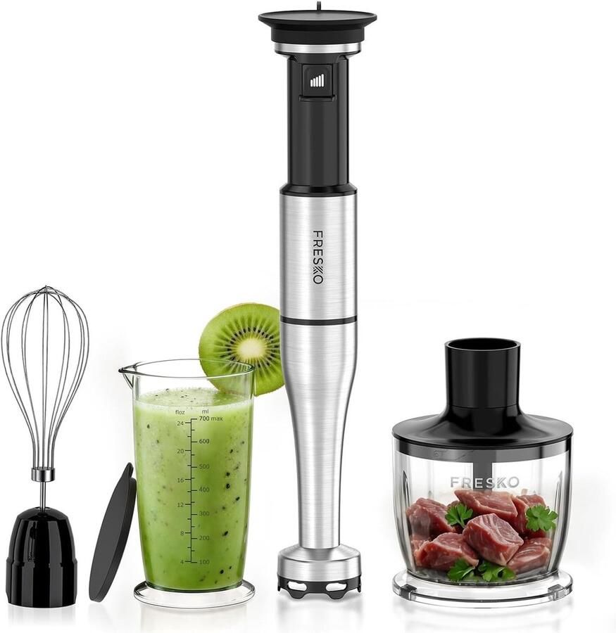 Staafmixer Wit 1000 W Met Instelbare Snelheid en 4 Accessoires Voor Koken en Bakken
