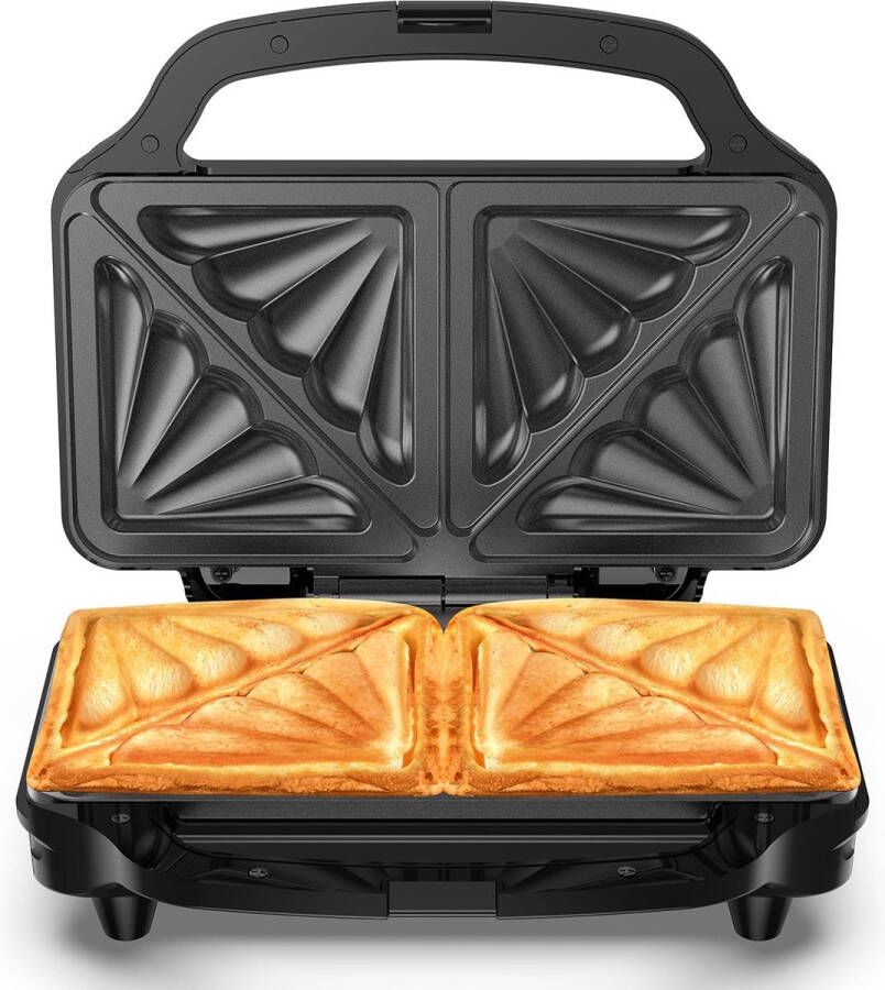 StayPowered Tosti Apparaat Ontketen de Smaakrevolutie met Perfect Gegrilde Sandwiches! Krachtige Grill Eenvoudige Bediening en Reiniging Diepe Plaat voor Vulling Ingebouwde Veiligheidsfuncties Zwart Levering Sneller dan Aangegeven!