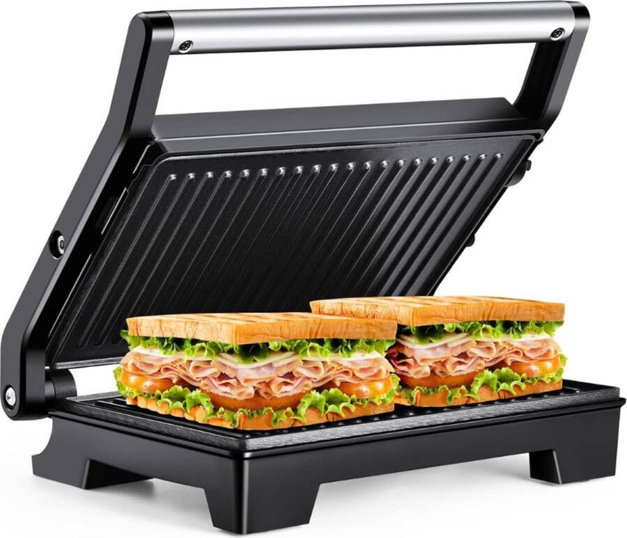 StayPowered Tosti Apparaat Perfect voor Tosti s Panini s en Steaks 1000W Snel en Gelijkmatig Verwarmen 180° Openingsontwerp Antiaanbaklaag voor Gemakkelijke Reiniging Veiligheidsgrepen Zwart Metaal Levering Sneller dan Aangegeven!