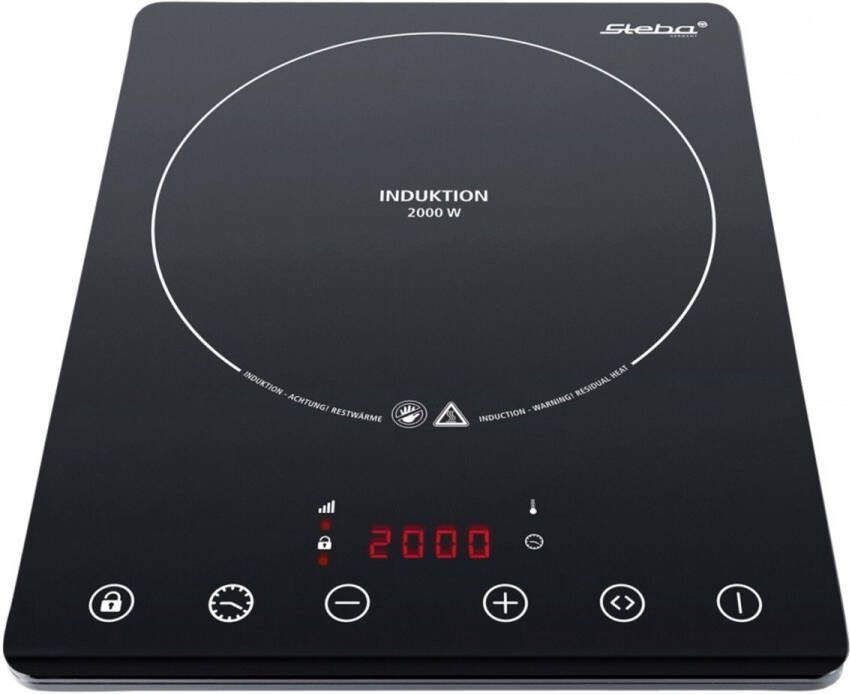 Steba IK65Slim Inductiekookplaat 1 pits Extra dun 2000 Watt- ø 23 0 cm timer Automatische panherkenning