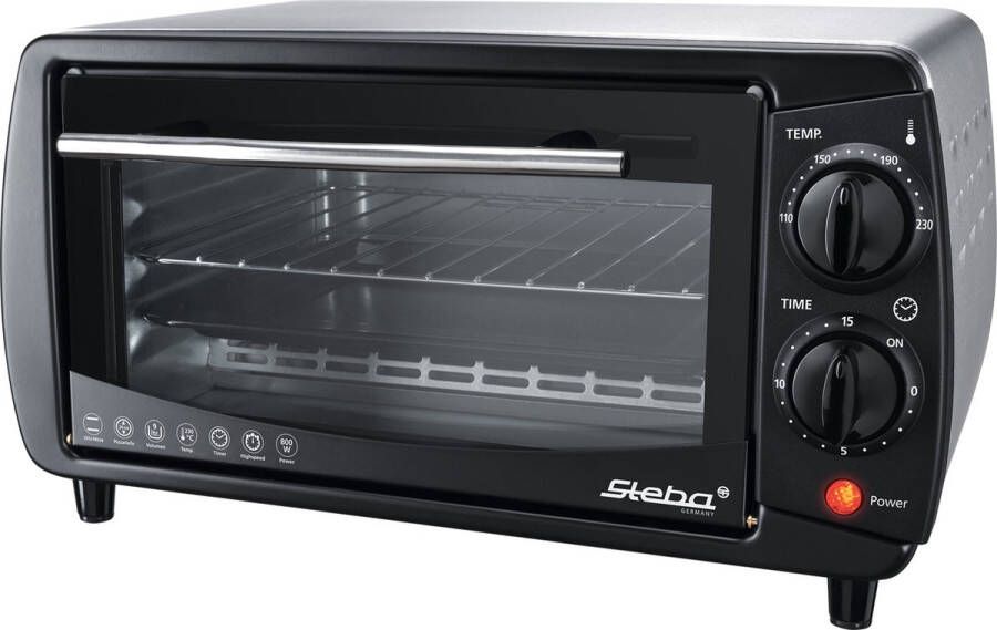 Steba KB9.2 vrijstaande compacte oven 9 liter 800 Watt timer RVS behuizing Zwart