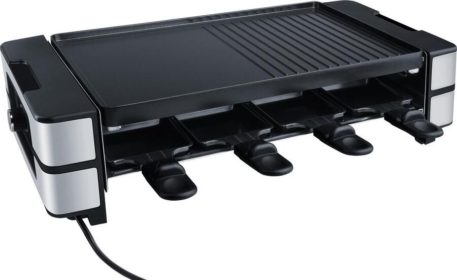Steba RC180 Gourmetstel met omkeerbare Grill & Bakplaat Raclette Crepemaker 8 personen 24x40 cm PFAS-vrije coating Regelbare thermostaat incl. 8 spatels en pannetjes