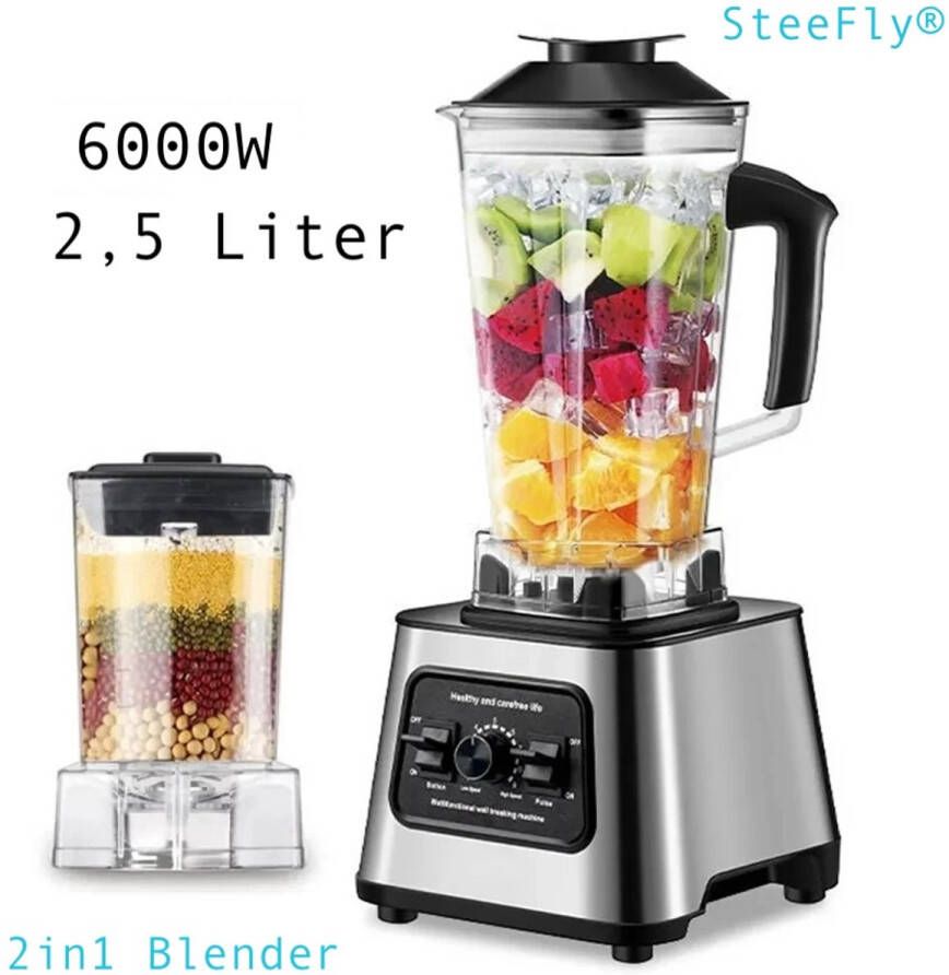 SteeFly Krachtige 6000W blender 2in1 Smoothie maker Mixer 2 5 L Tank Makkelijk te reinigen Met Cleanfunctie