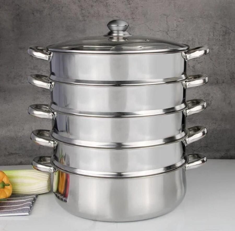 Steinm 32 cm Stoomkoker Met Glazen Deksel 5 Laags manto MANTIPAN' mantu pan stoompan bapao maken of bakken