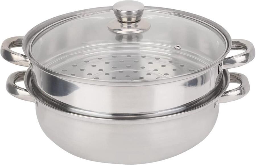 Stoombootpot 27cm Roestvrij Staal Dubbele Ketel Hoogwaardig Glas Deksel Poreus Ontwerp Schokbestendige Handgreep Stoompan
