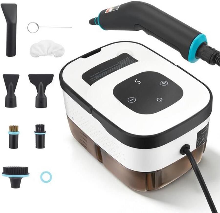 Stoomreiniger handapparaat 2500 W 4 5 bar hoge druk 15 s verwarmingstijd 1250 ml tank 9 accessoires 2 m slang draagbare stoomreiniger voor keuken (keramische kookplaat) vloer raam grill met