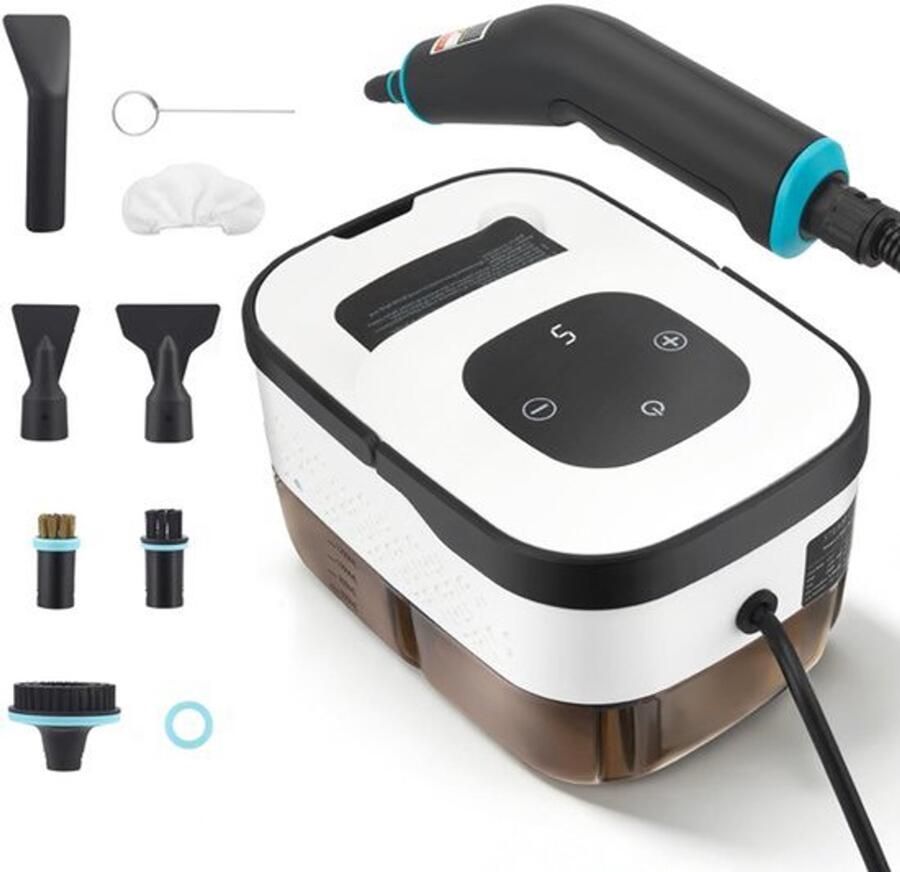 Stoomreiniger handapparaat 2500 W 4 5 bar hoge druk 15 s verwarmingstijd 1250 ml tank 9 accessoires 2 m slang draagbare stoomreiniger voor keuken (keramische kookplaat) vloer raam grill met