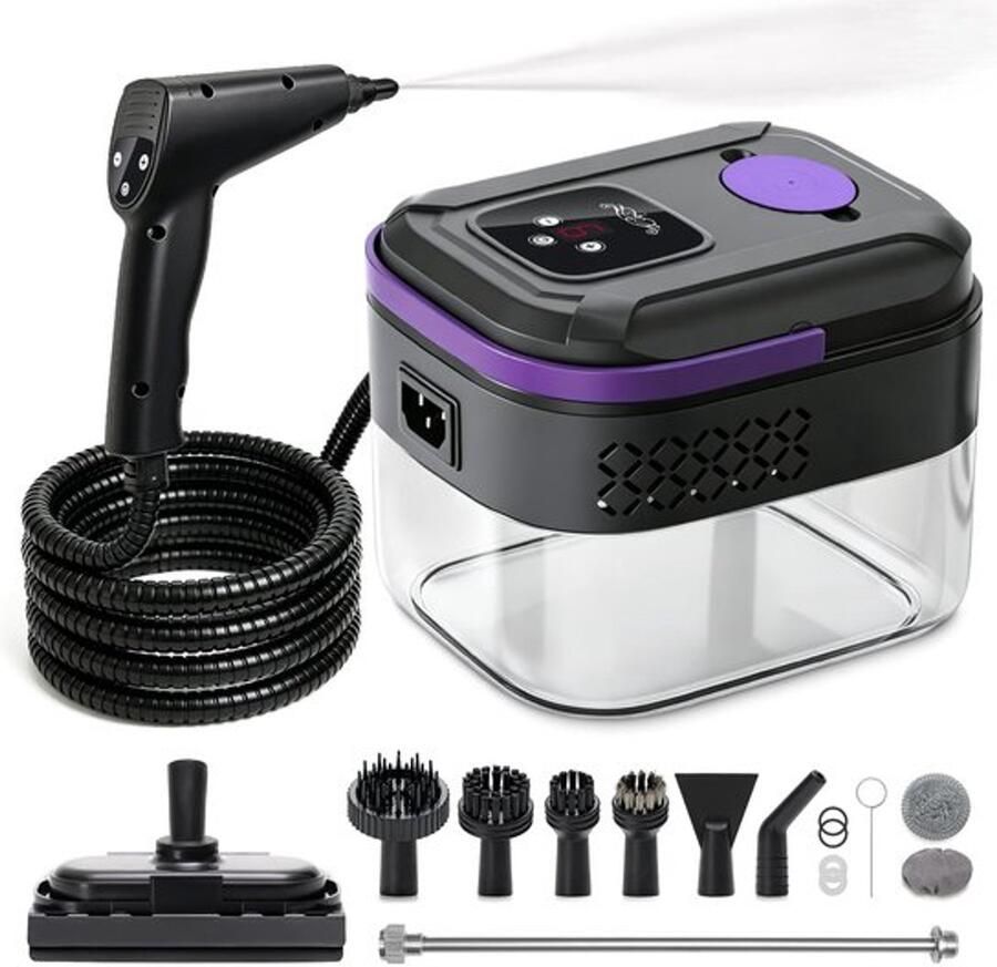 Stoomreiniger voor thuis en in de auto 1700 ml grote tank 10 seconden snel opwarmen draagbare stoomreiniger 6 standen instelbaar 16 accessoires voor keuken badkamer auto bank tegels
