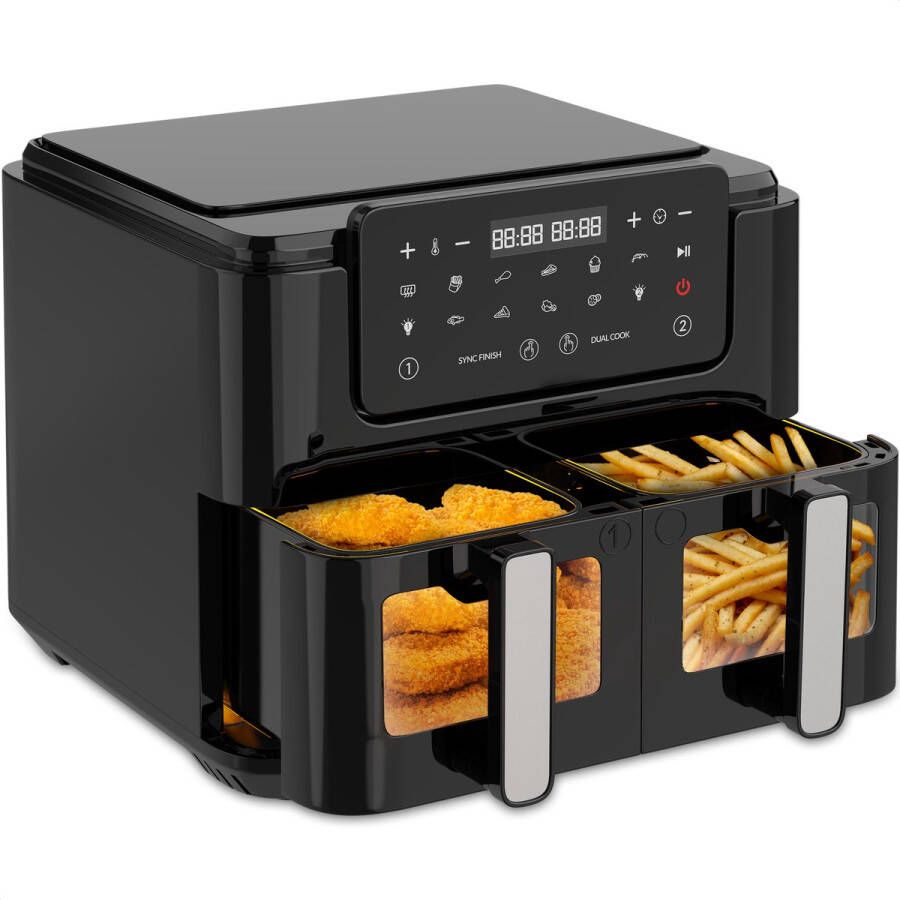 Strex Airfryer XXL 10L 2500W Heteluchtfriteuse Dubbele Airfryer 50ºC tot 200ºC 10 Kookprogramma's Zwart