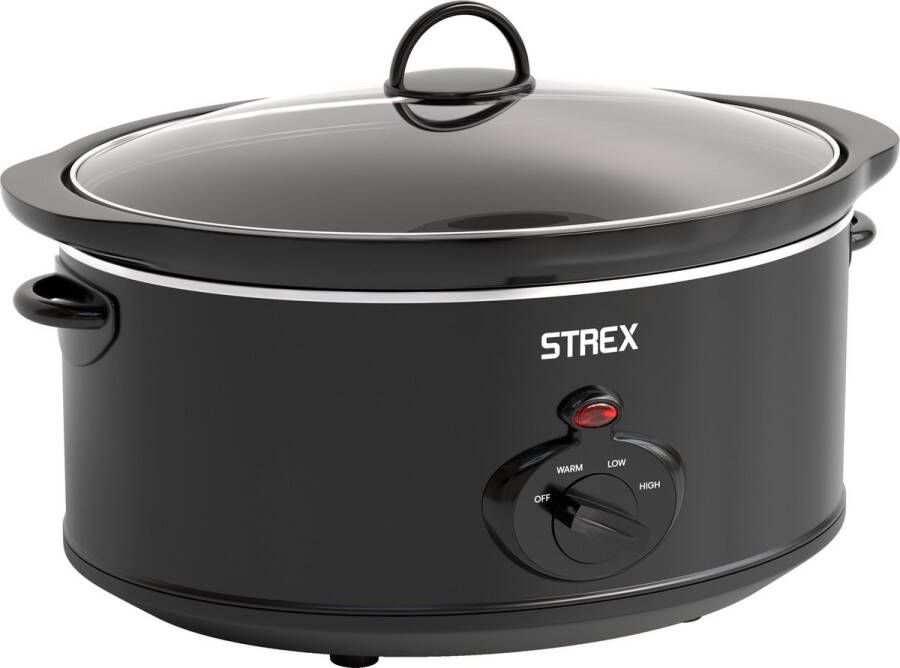 Strex Slowcooker 6.5L 3 Standen Met Uitneembare Keramische Binnenpan & Warmhoudfunctie Zwart